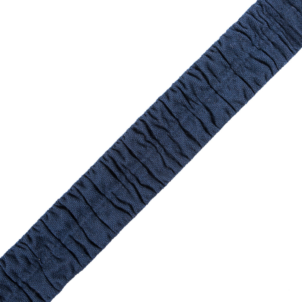 Italian Navy Ruched Stretch Wool Trimming - 1.5