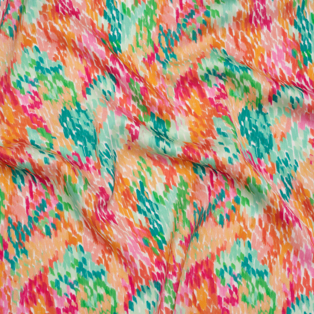 Polyester Satin - Pink, Creamsicle Orange and Green Abstract Spots - Mood Exclusive Painter’s Confetti Print - Joann Fabrics