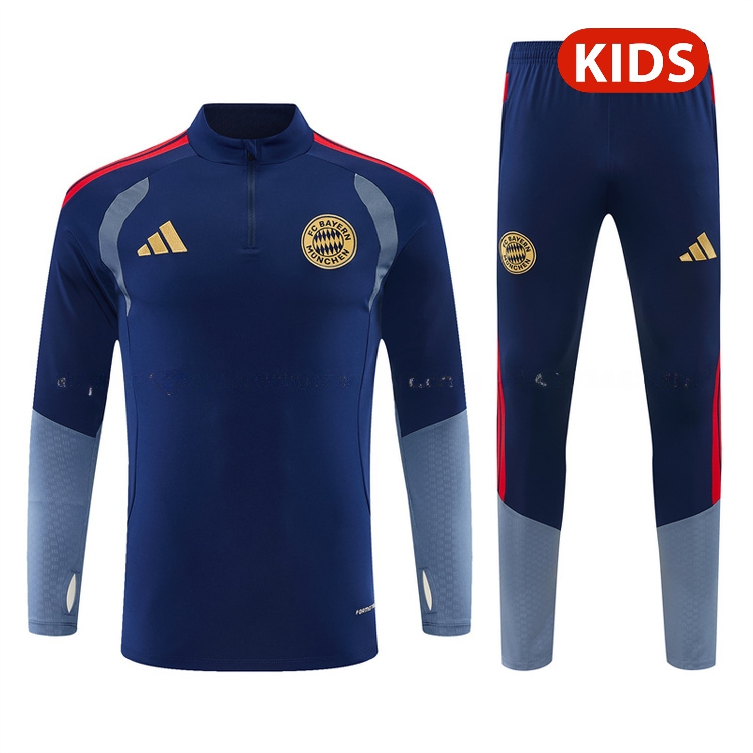 Bayern Munich 26-27 Kids Long Sleeve Training Set - Deep Blue Top & Deep Blue Pants - UnitedFutballJersey