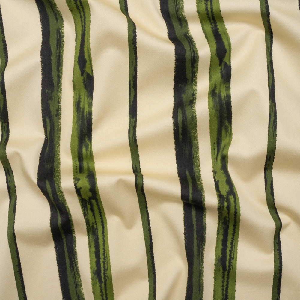 Stretch Cotton Sateen - Cream and Green Painted Stripes - Verdant Trail Print - Mood Exclusive Acadia Collection - Joann Fabrics