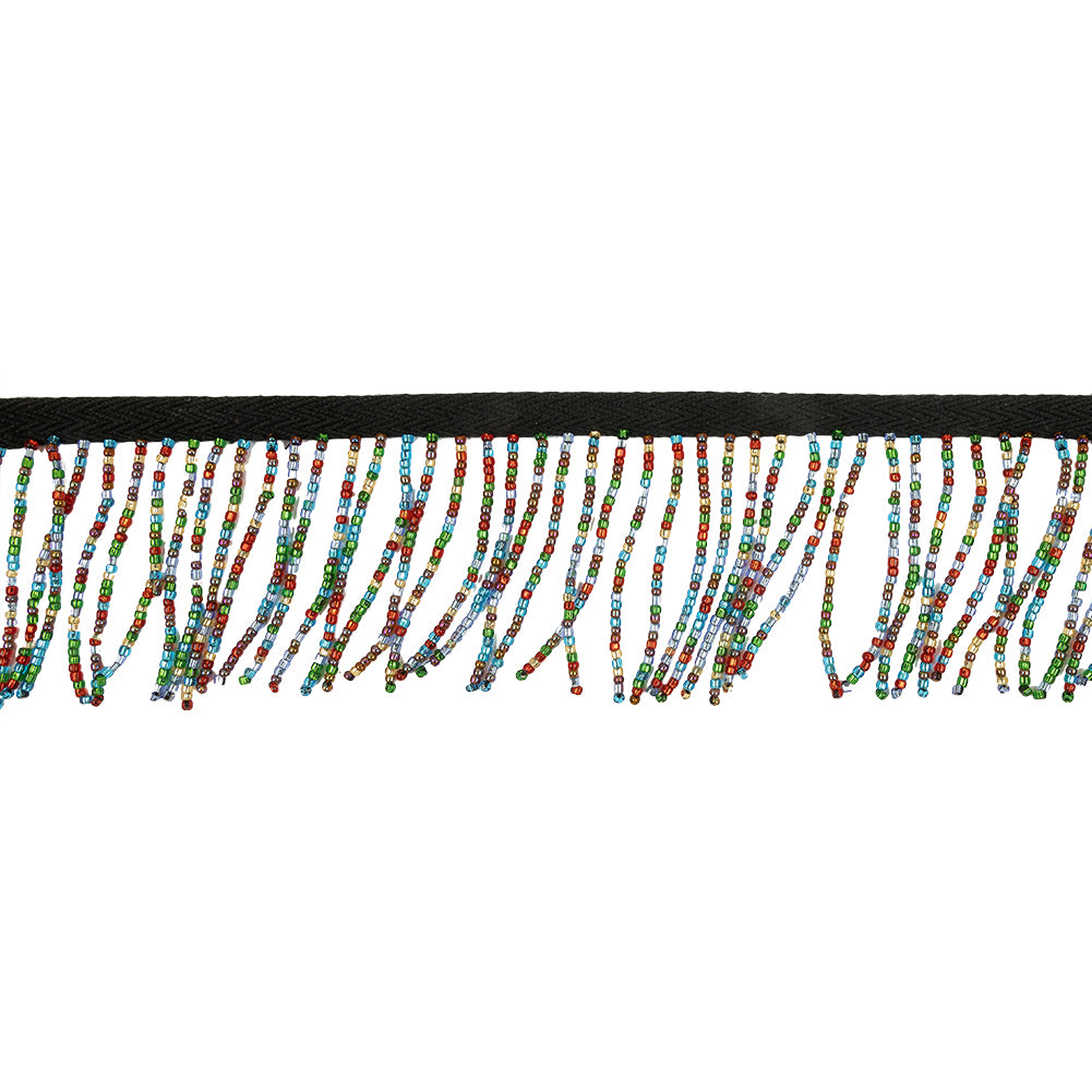 Vintage Multicolored and Black Seed Beaded Chainette Fringe - 2