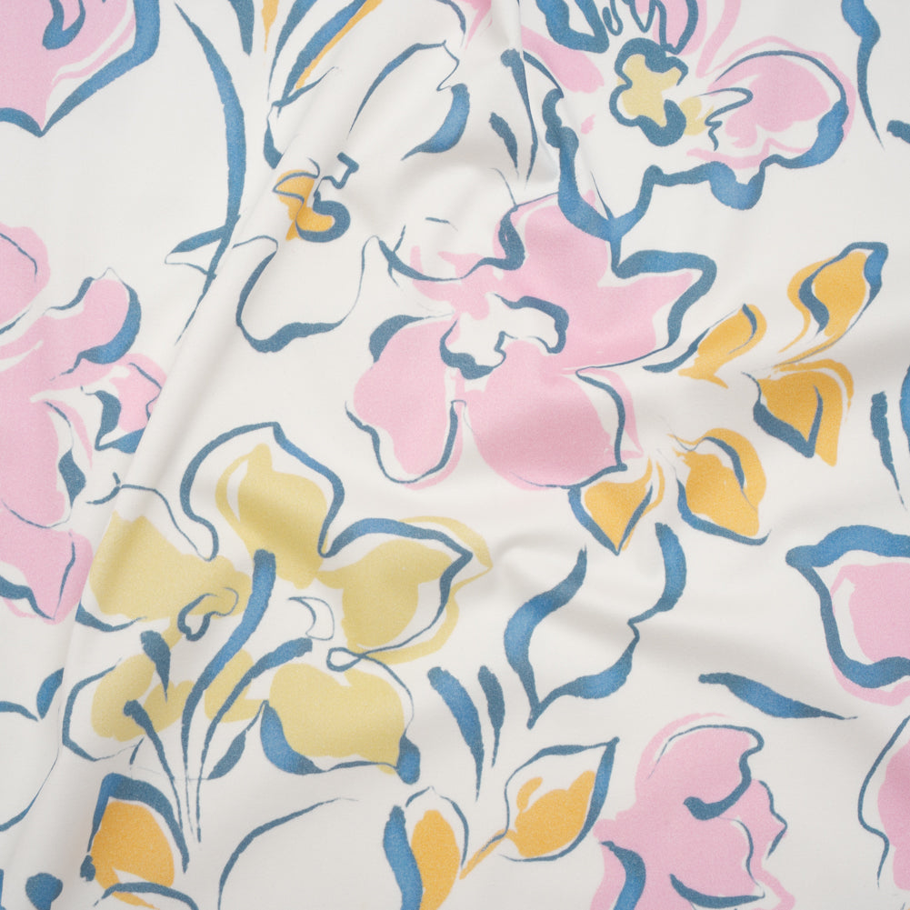 Brushed Cotton Woven - Baby Pink, Light Blue and Creamsicle Ink Brush Flowers - Mood Exclusive Pastel Botanica Print - Joann Fabrics