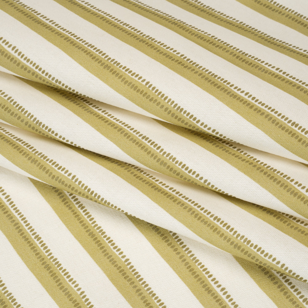 Cotton and Linen Canvas Print - Olive Stripes and Dots - British Imported - Joann Fabrics