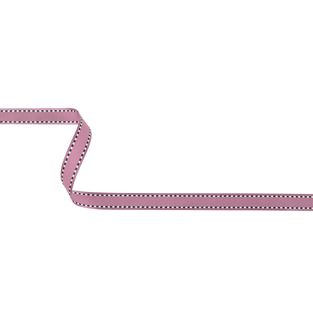 Purple Woven Ribbon with Navy and White Stitched Border - 0.375