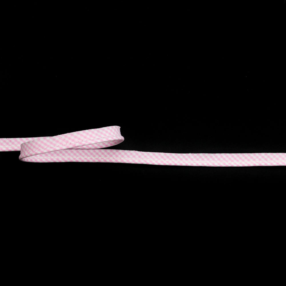 Italian White and Pink Checkered Bias Piping Cord with Lip - 0.375