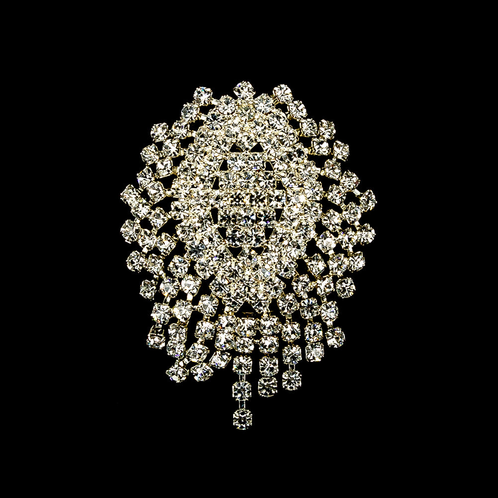 Vintage Czech Crystal Rhinestones and Silver Metal Abstract Ornament - 2.375
