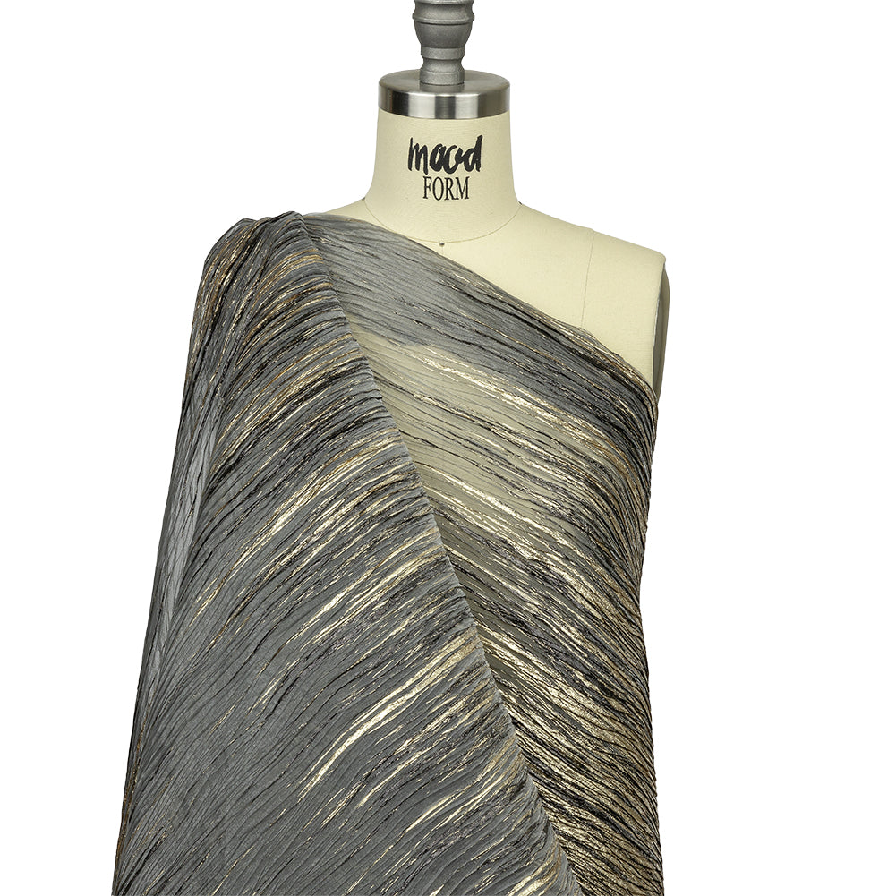 Metallic Gold and Black Striated Luxury Burnout Plisse Brocade with Scalloped Edges - Joann Fabrics