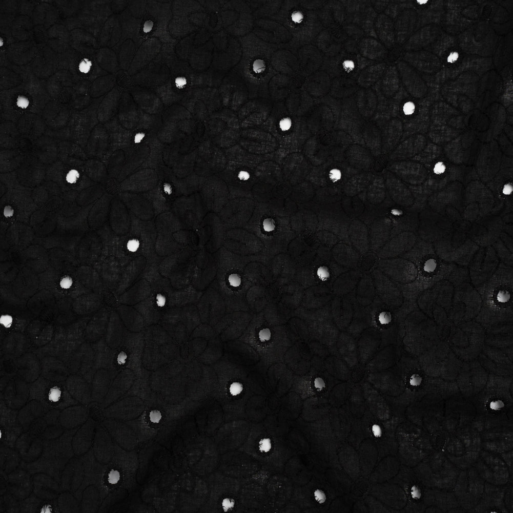 Embroidered Eyelet Cotton Voile - Black Field of Flowers - Naomi Collection - Joann Fabrics