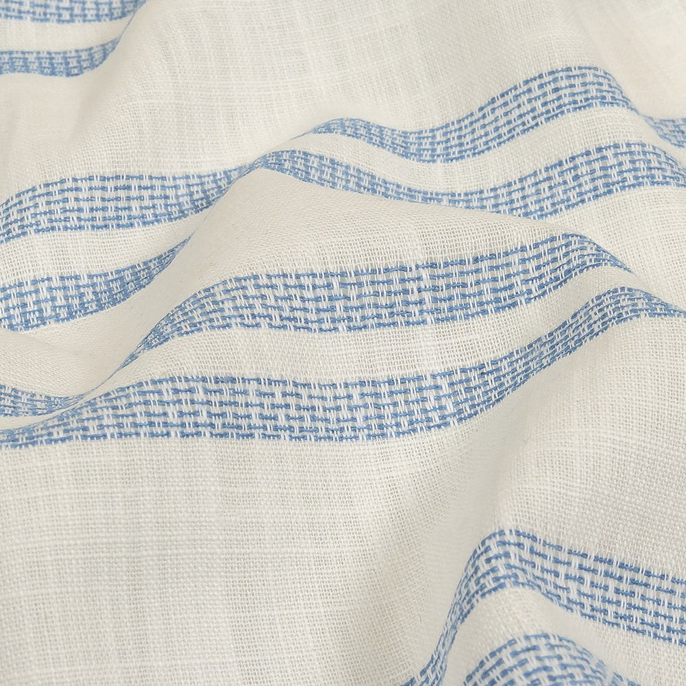 French Blue and White Textural Striped Slubbed Cotton Woven - Joann Fabrics