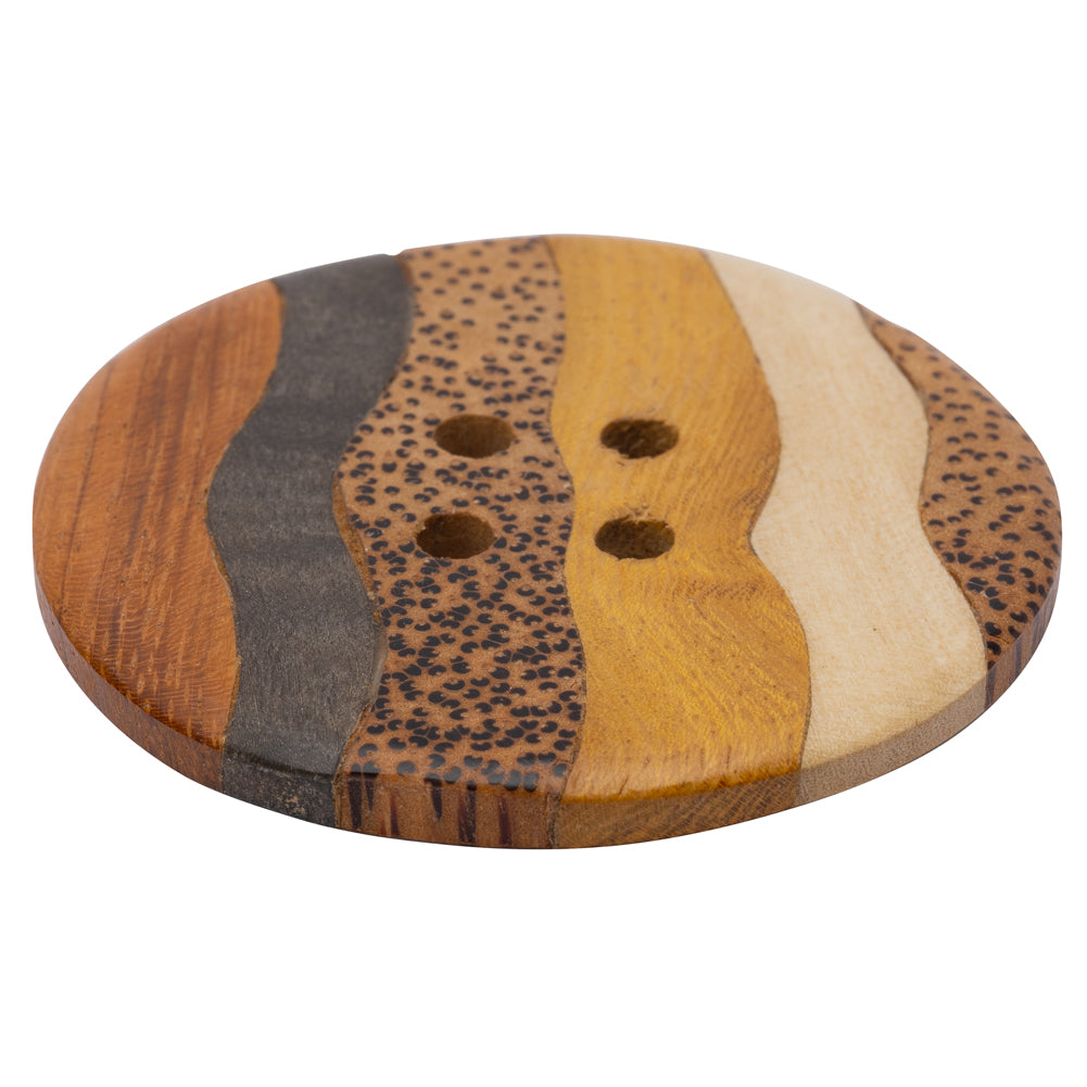Wood 4-Hole Button - 94L/60mm - Natural Shades Wavy Stripes and Spots - Joann Fabrics