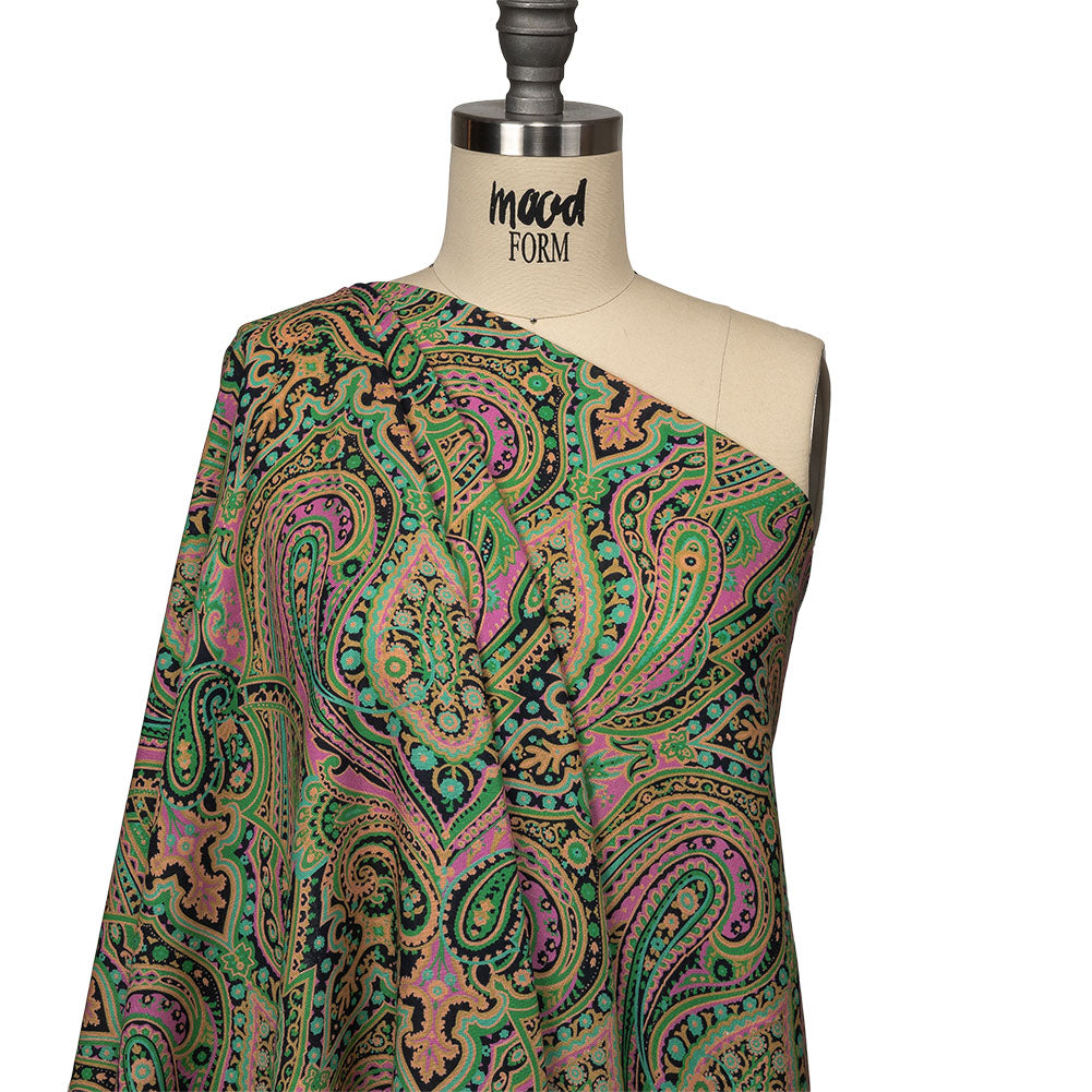 Linen and Rayon Woven - Black and Green Paisley - Hippy Shake Print - Mood Exclusive Citrus Collection - Joann Fabrics