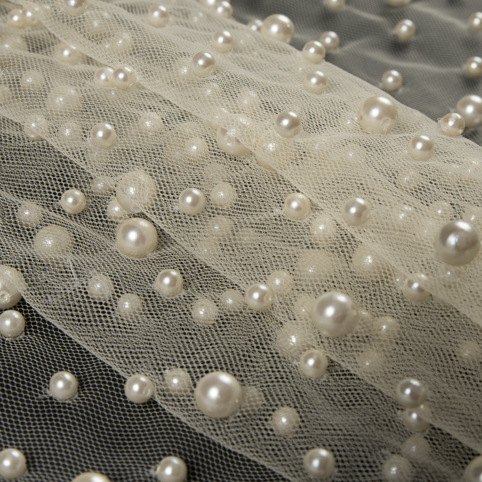 Mesh Lace with Pearl Beads - Whisper White - Joann Fabrics
