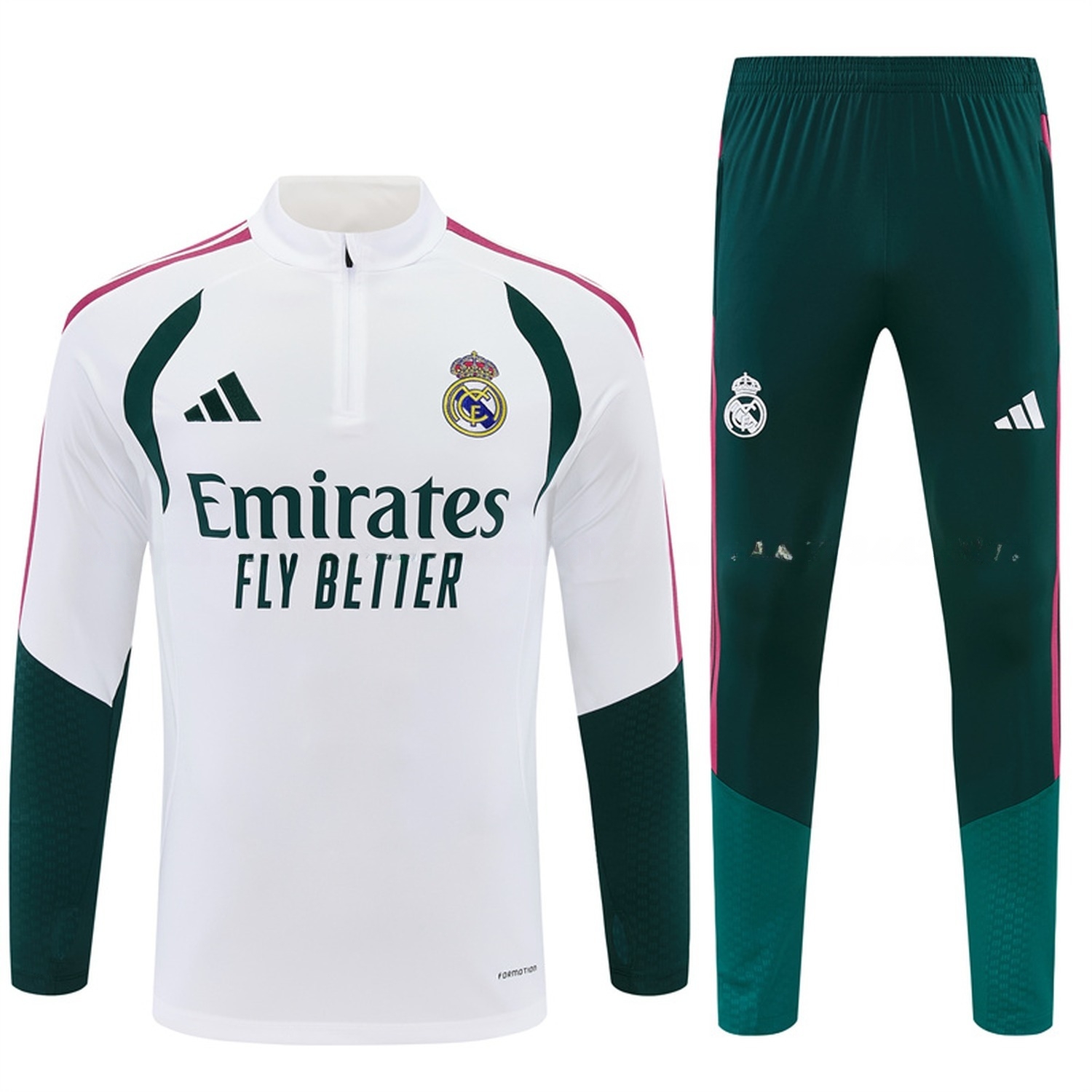 Real Madrid 26-27 Long Sleeve Training Set - White Top & Dark Green Pants - UnitedFutballJersey