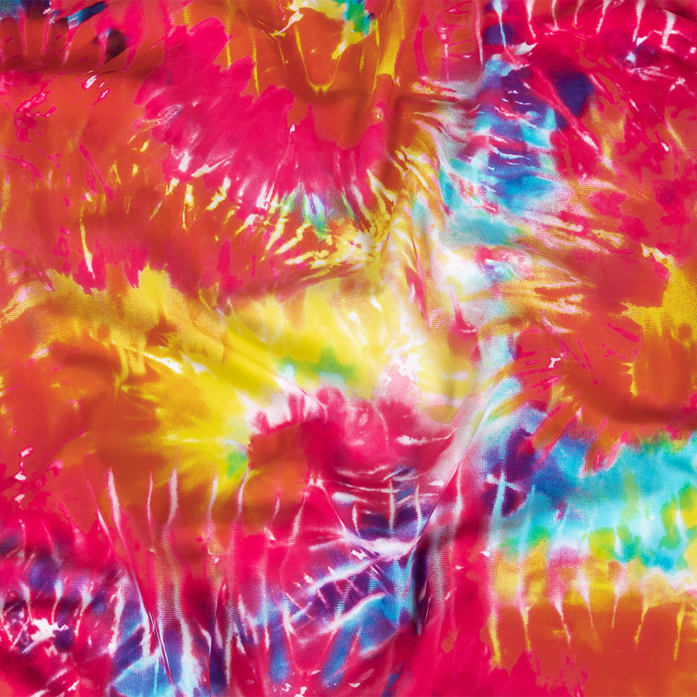 Compression Swimwear Tricot, UV Protective with Aloe Vera Microcapsules - Yellow and Pink Splash Tie Dye - Caye Collection - Joann Fabrics