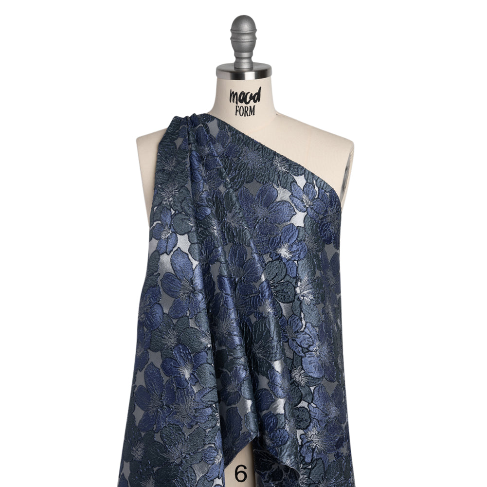 Metallic Brocade - Navy, Blue and Steel Gray Floating Blossoms - Joann Fabrics