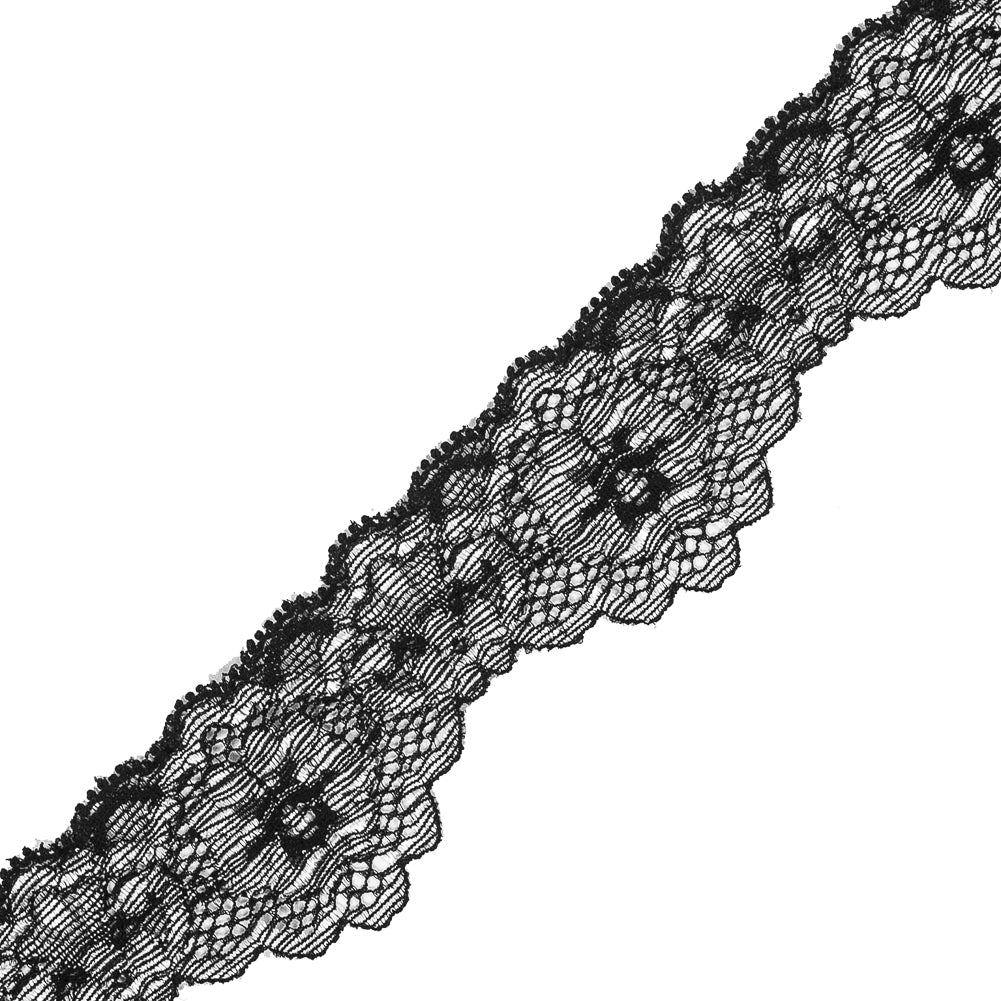 Black and Silver Stretch Lace Trim - 1.5