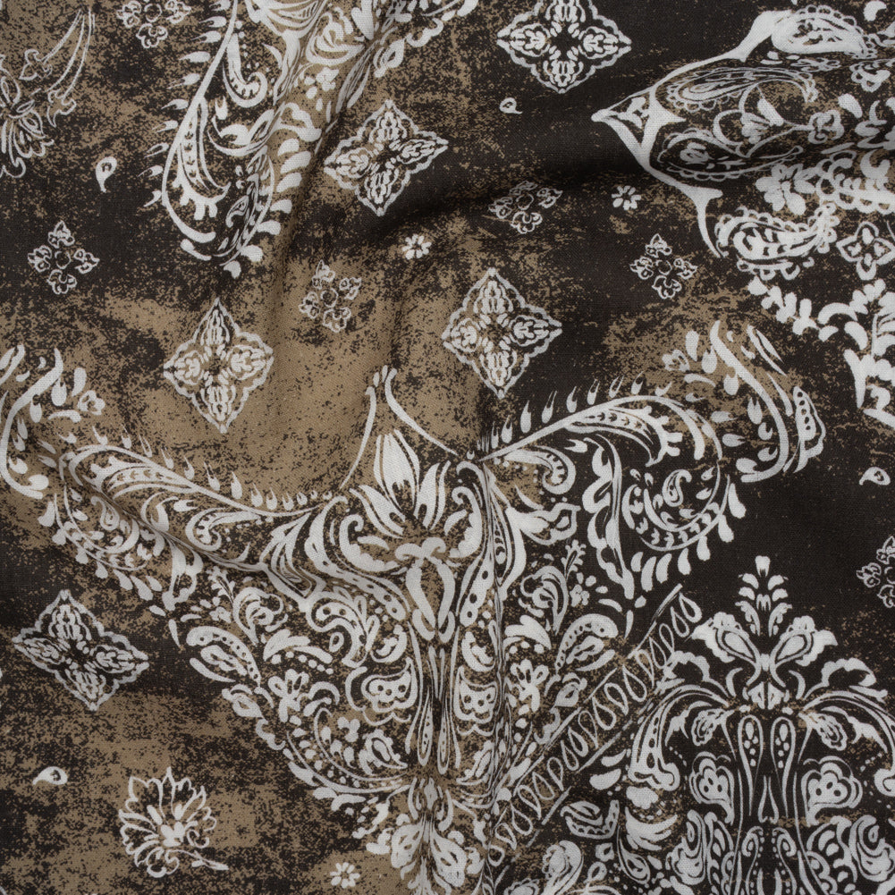 Linen and Rayon Woven - Dark Brown, Beige and White Floral Patches - Mood Exclusive Earthly Envy Print - Joann Fabrics