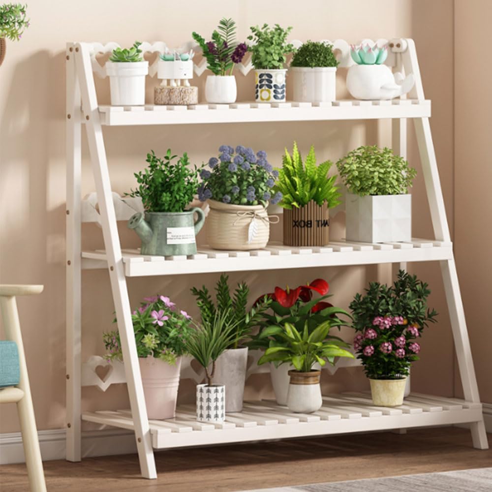 Simple Plant Stand Indoor Outdoor 3 Tier Wood Planter Shelves Foldable ...