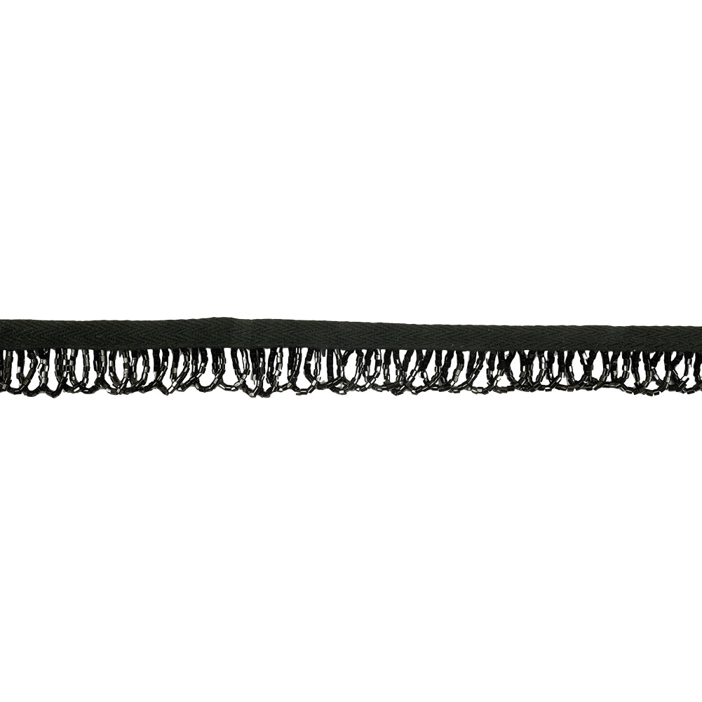 Vintage Jet and Black Small Looped Bugle Beaded Fringe - 1