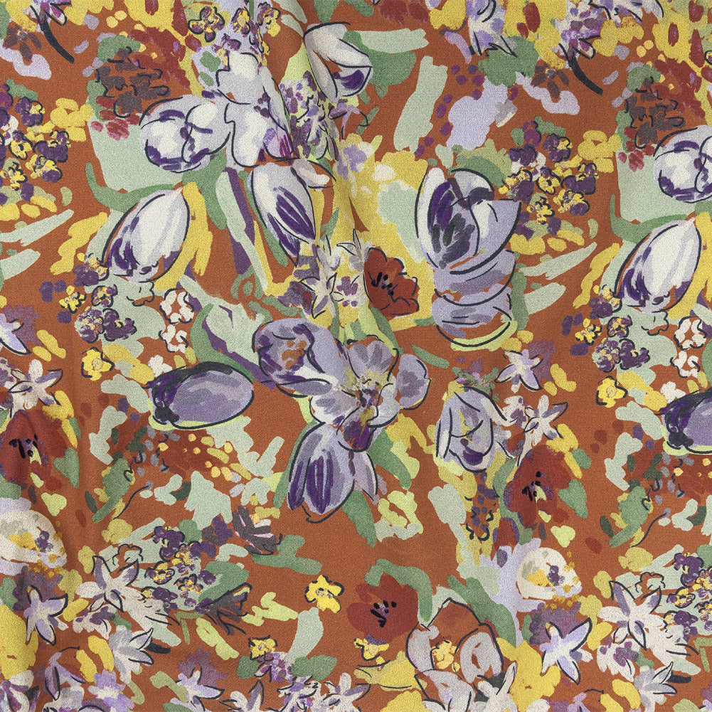 Mood Exclusive Burnt Orange Rock Rose Riot Stretch Cotton Poplin - Joann Fabrics