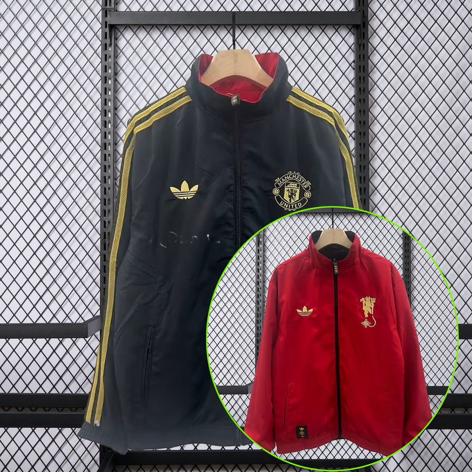 Manchester United 25-26 Double Sided Reversible Windbreaker - Black & Red - UnitedFutballJersey