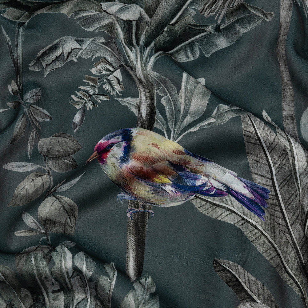 Polyester Microvelvet Print - Slate Tropical Birds and Butterflies - British Imported - Joann Fabrics
