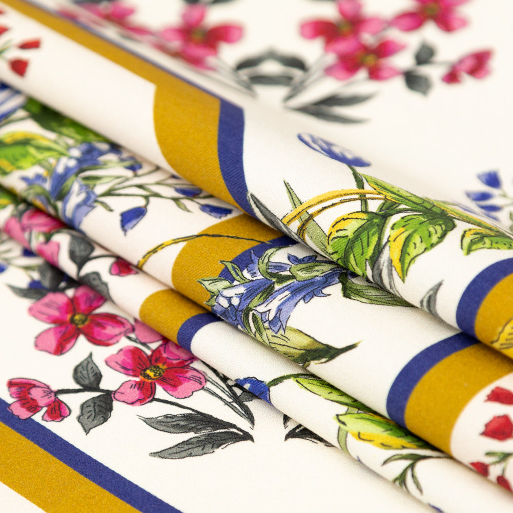 Stretch Cotton Sateen - White and Gold Framed Florals - Parfumerie Gardens Print - Mood Exclusive St. Tropez Collection - Joann Fabrics