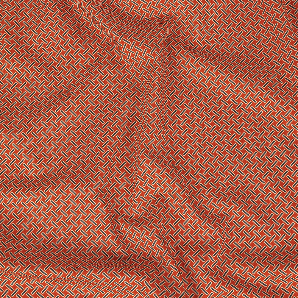 Stretch Cotton and Viscose Sateen Print - Burnt Orange and Blue Geometric Lattice - Mood Exclusive Cylindrically Angled - Joann Fabrics
