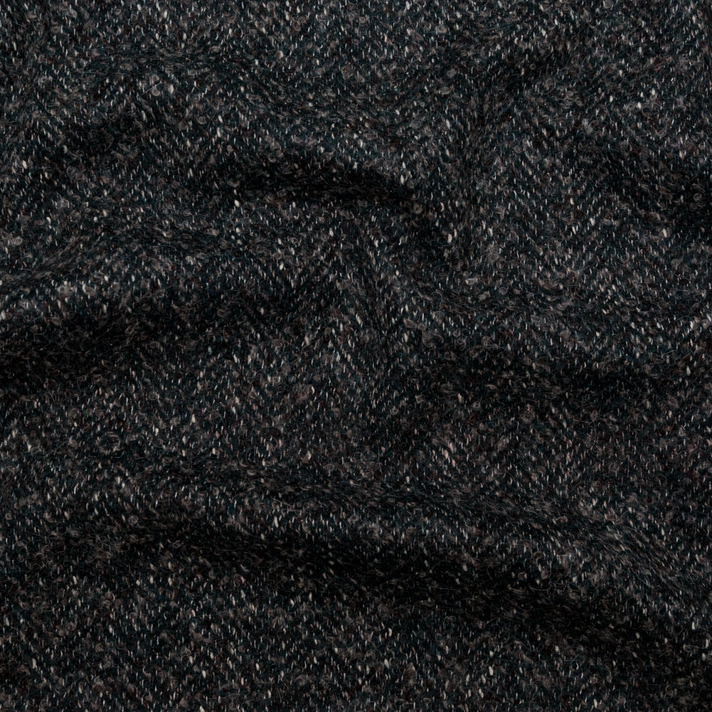 Deep Forest, Raven and Bone White Herringbone Boucle Wool Tweed - Joann Fabrics