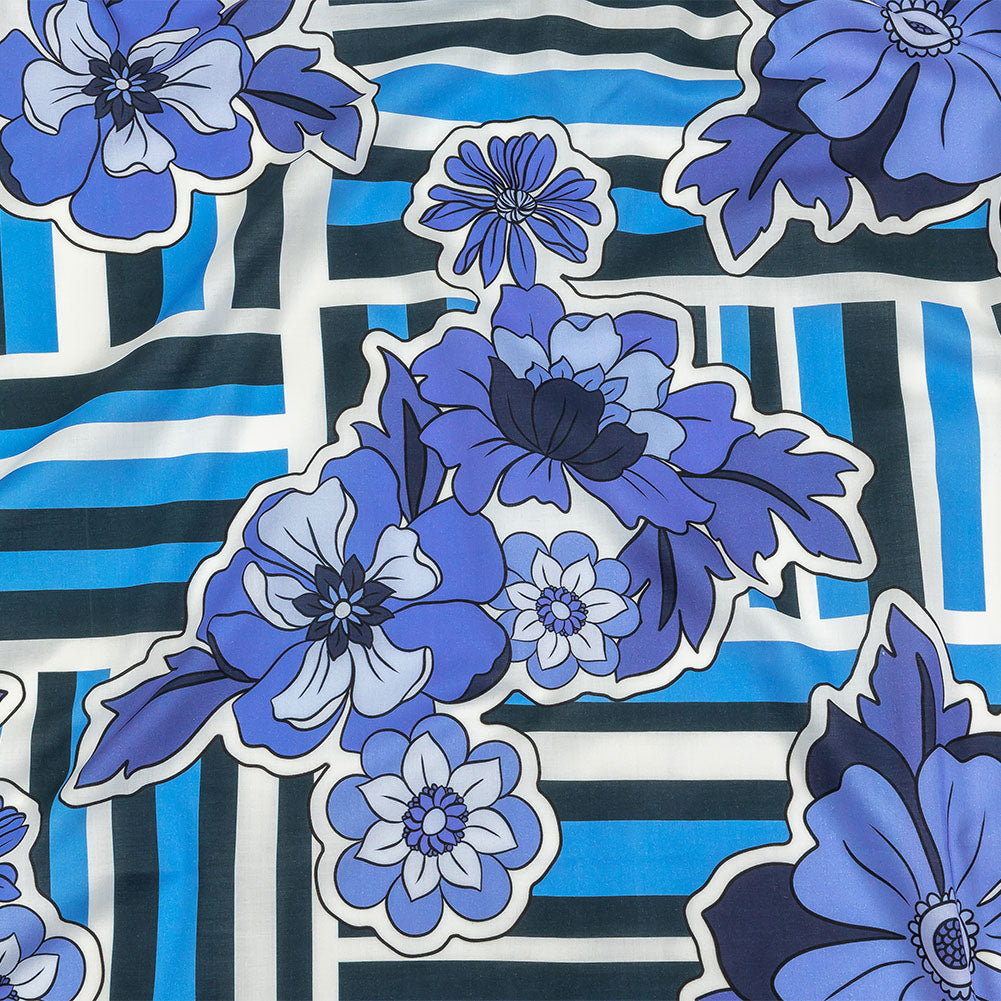 Cotton Voile - Flowers and Stripes - Stuck on Blue Print - Mood Exclusive Indigo Collection - Joann Fabrics