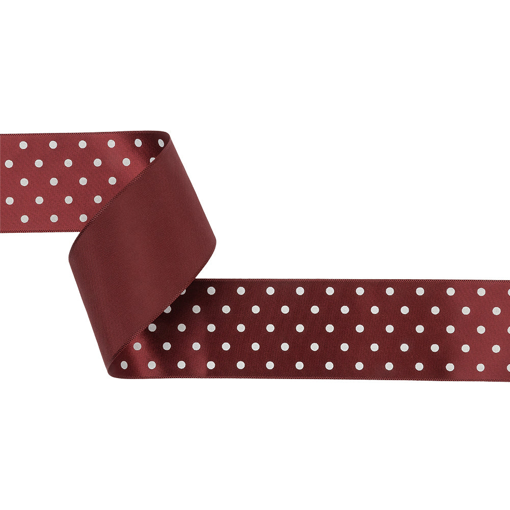 Wine Red and White Polka Dot Satin Ribbon - 1.5