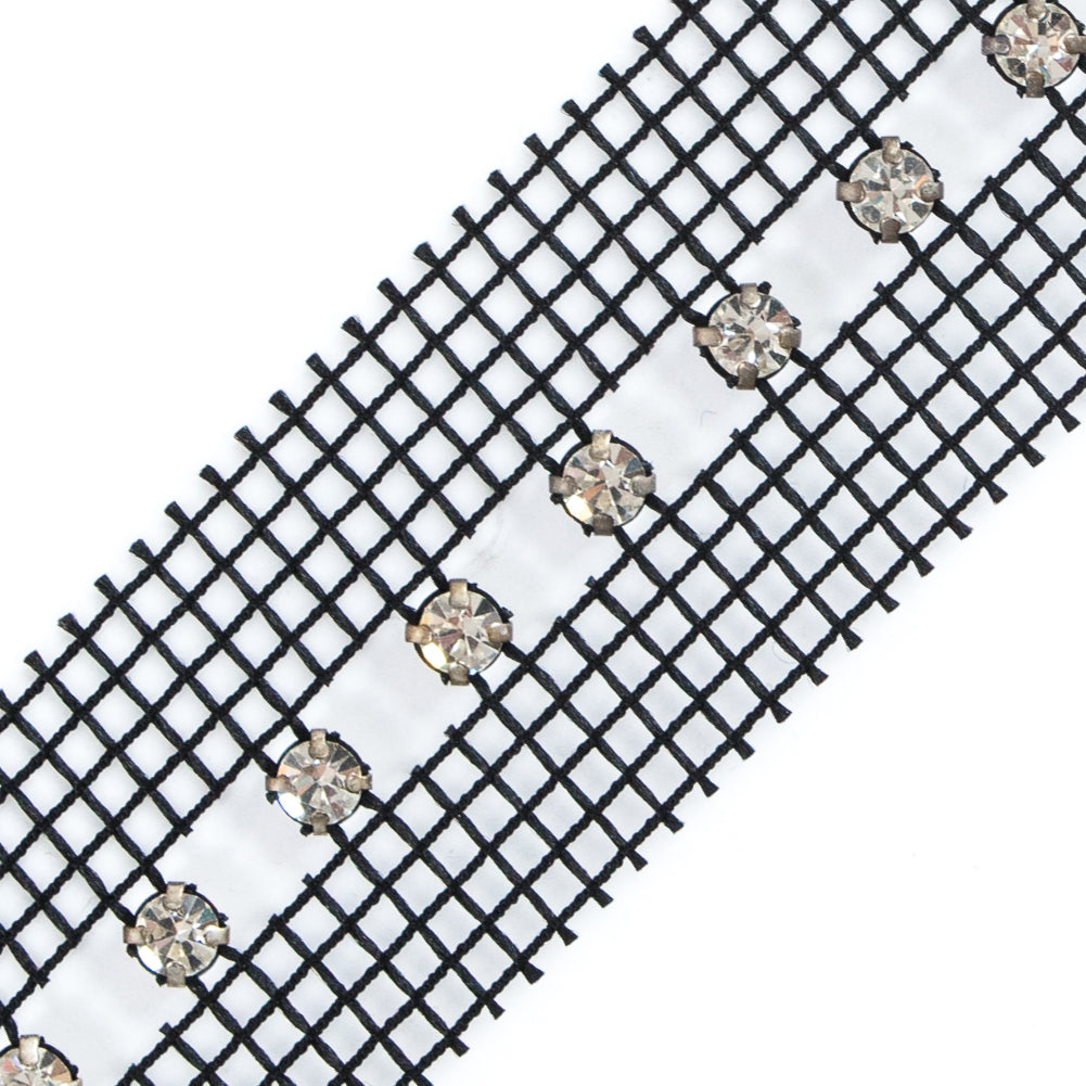 Silver and Black 1 Row Rhinestone Trimming - 1.25