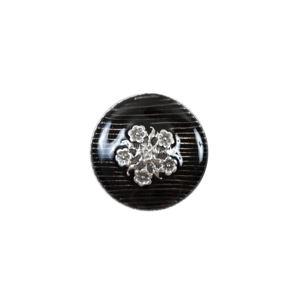 Italian Translucent Black and Silver Floral Metal Button - 24L/15mm - Joann Fabrics