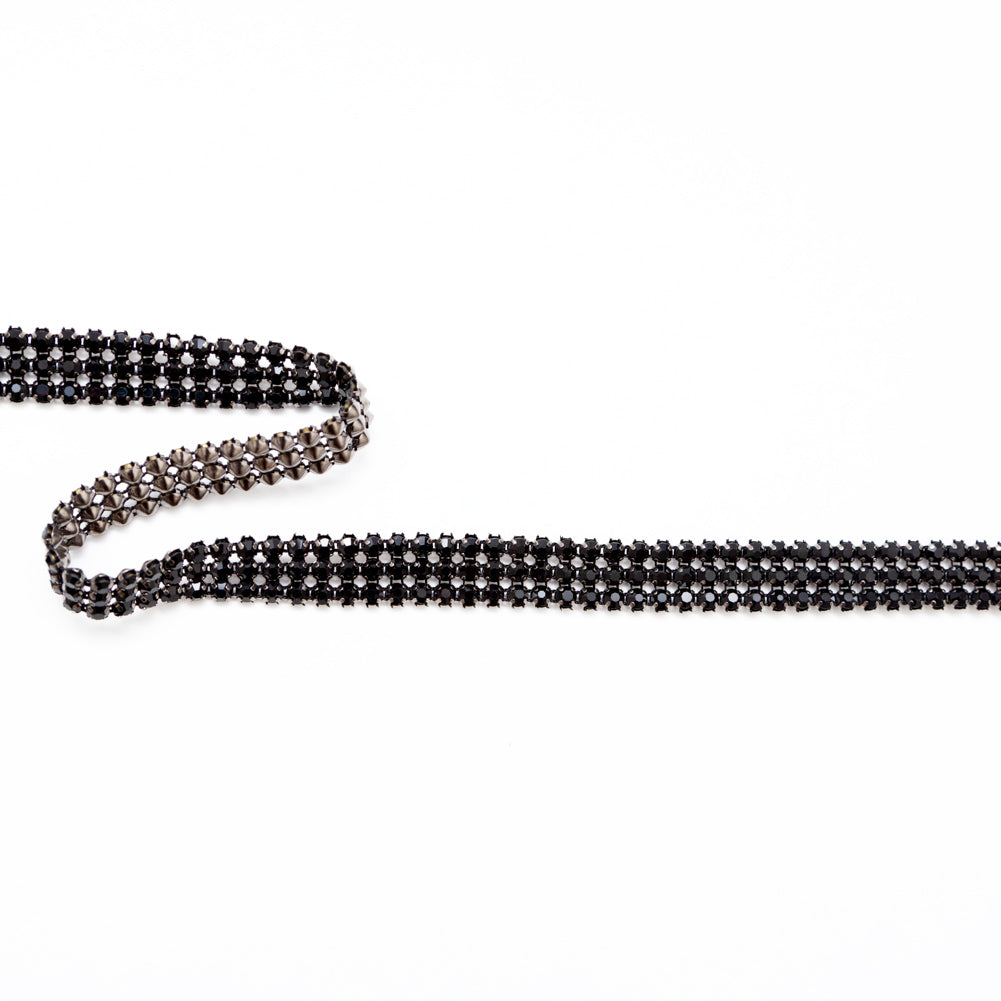 Gunmetal and Jet Black 3-Row Rhinestone Trim - 0.625