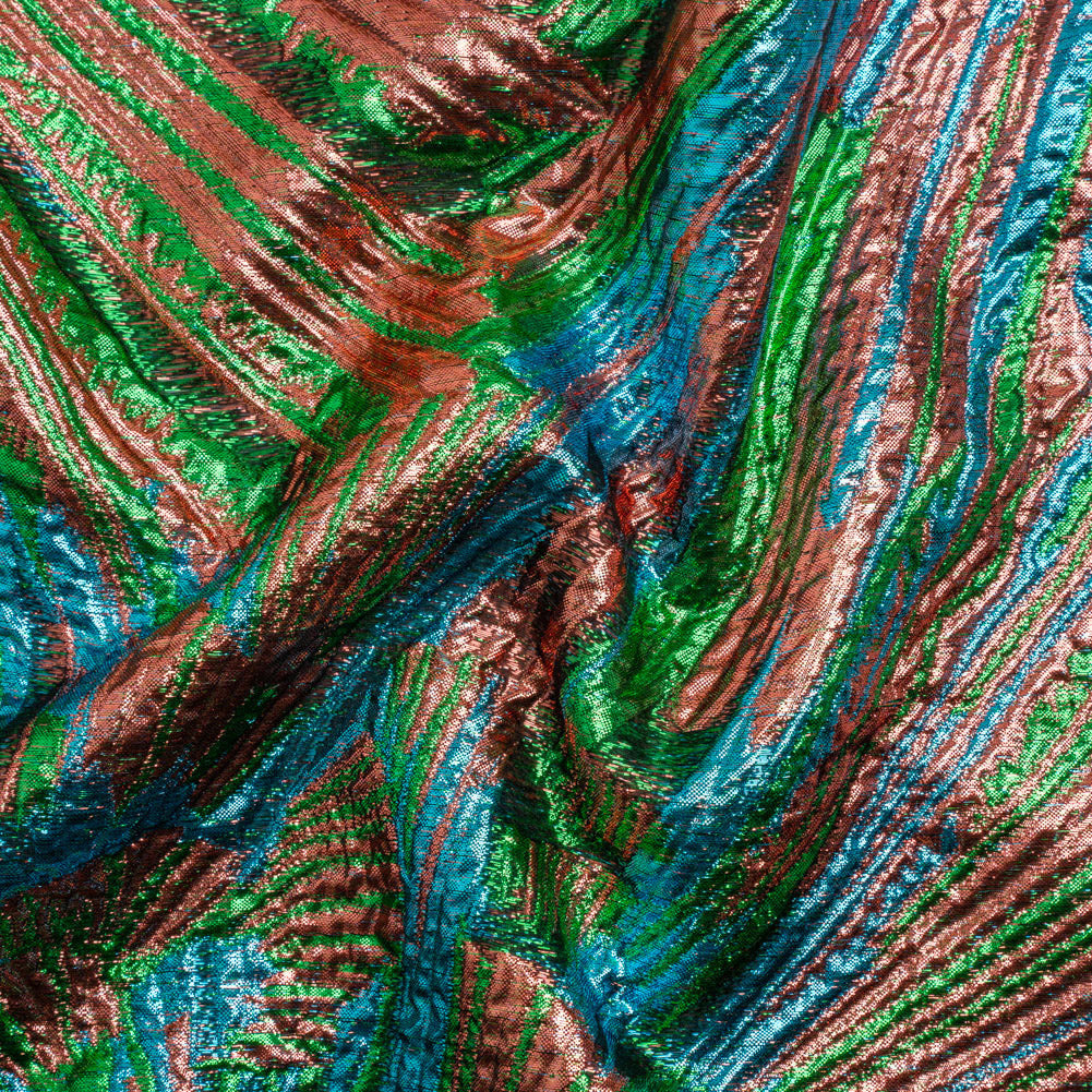 Metallic Copper, Kelly Green and Teal Radiating Lines Luxury Brocade - Joann Fabrics
