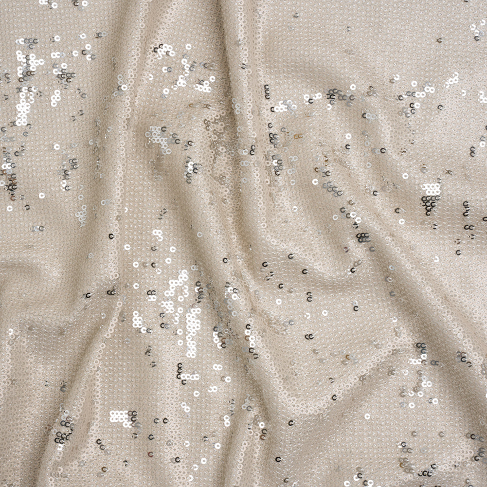 Two-Tone Flippable Baby Sequins on Mesh - Pale Beige and Silver - Deadstock - Joann Fabrics