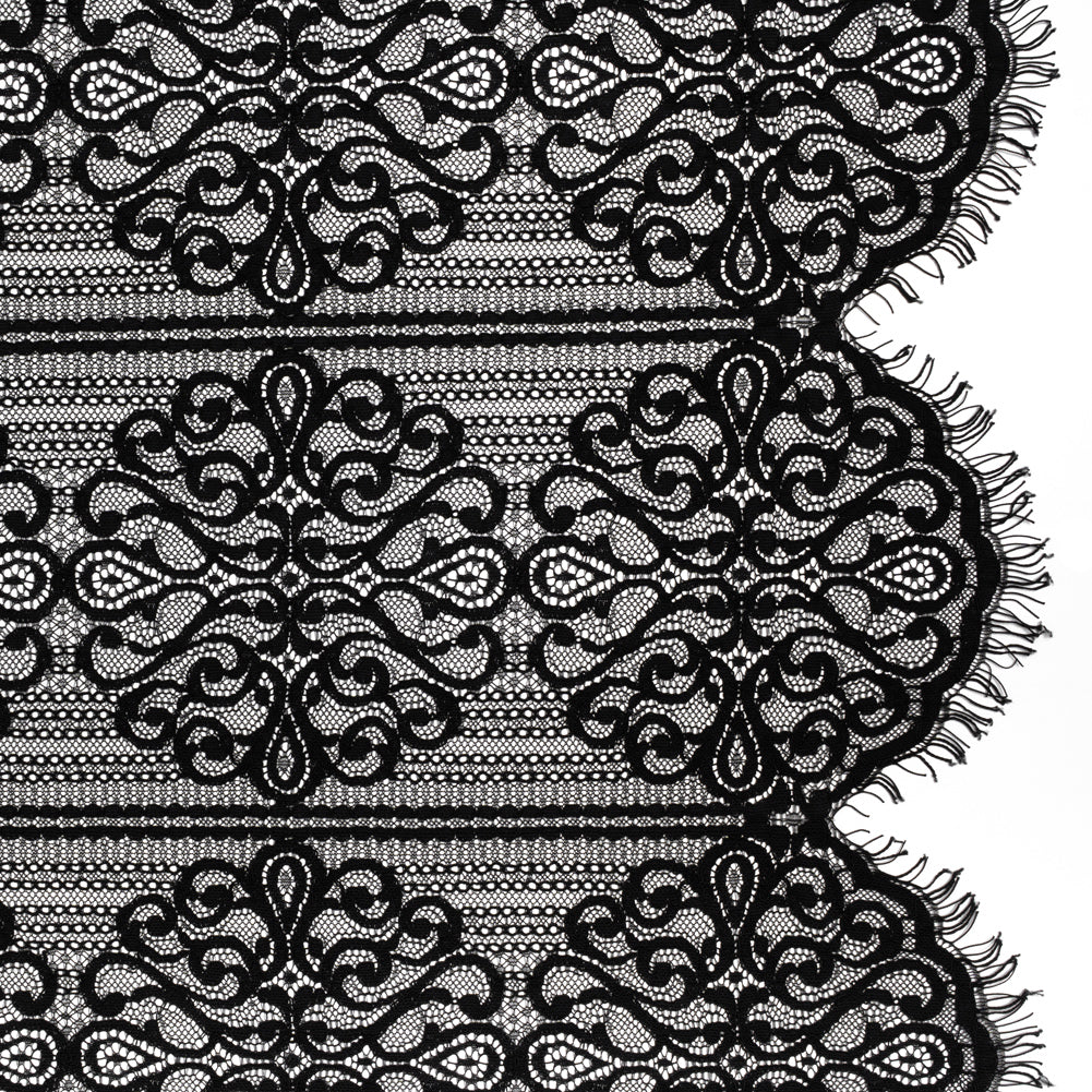 Corded Lace with Fringed and Scalloped Edges - Black Vine Stripes - Joann Fabrics
