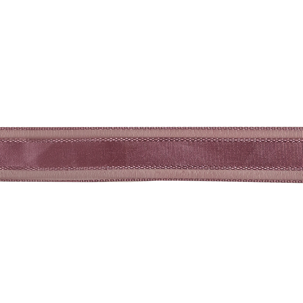 Amaranth Woven Ribbon with Sheer Organza Borders - 0.75
