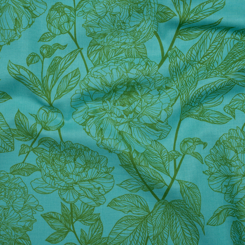Printed Quilting Cotton by Anna Maria Textiles for Northcott - Jade Peony Floral - Indelible Collection - Joann Fabrics