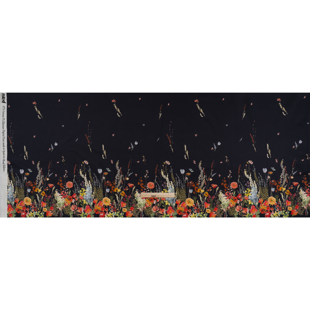 Stretch Cotton Sateen Panel - Midnight Blue Floral Band - Promenade au Pavot Print - Mood Exclusive Jacques Collection - Joann Fabrics