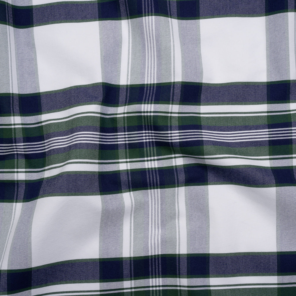 Cotton Oxford Shirting - Navy, Dark Green and White Plaid - Deadstock - Joann Fabrics
