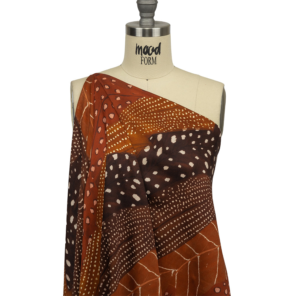 Rayon Challis - Brown and Orange Decorated Diagonal Stripes - Wind in Your Wings Print - Mood Exclusive Rockland Collection - Joann Fabrics