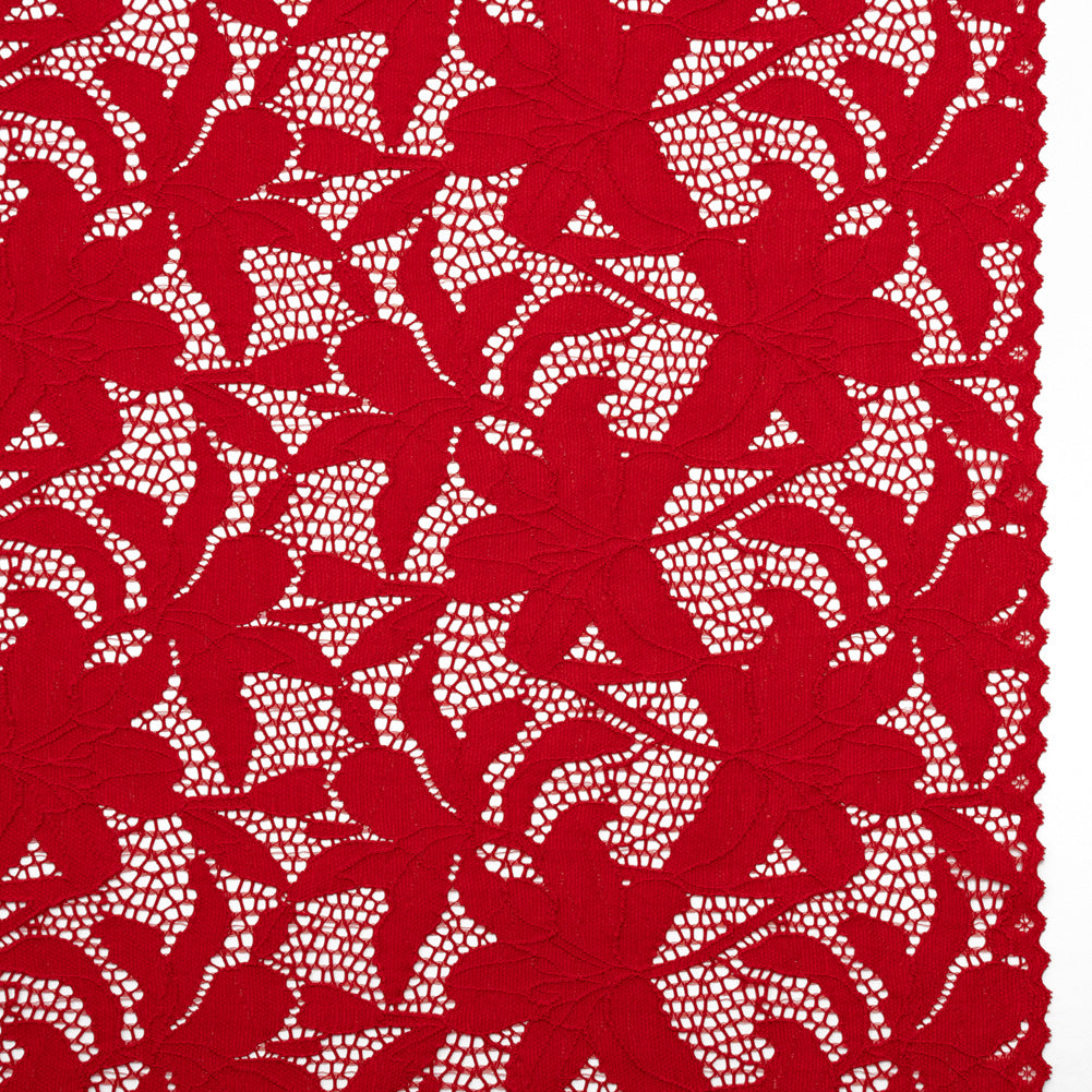 Recycled Stretch Raschel Lace with Finished Edges - Cherry Red Dancing Lilies - Joann Fabrics