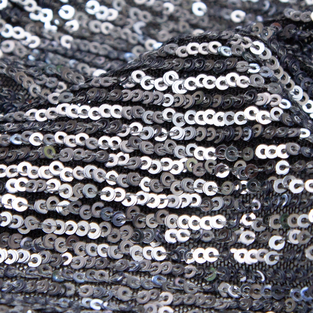 Stretch Mesh with Baby Sequins - Silver Stripes on Black - Joann Fabrics