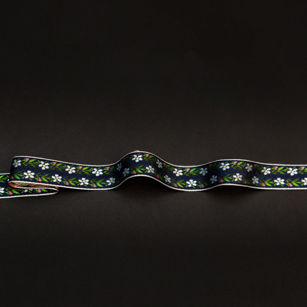 Italian Navy Floral Jacquard Ribbon - 0.625