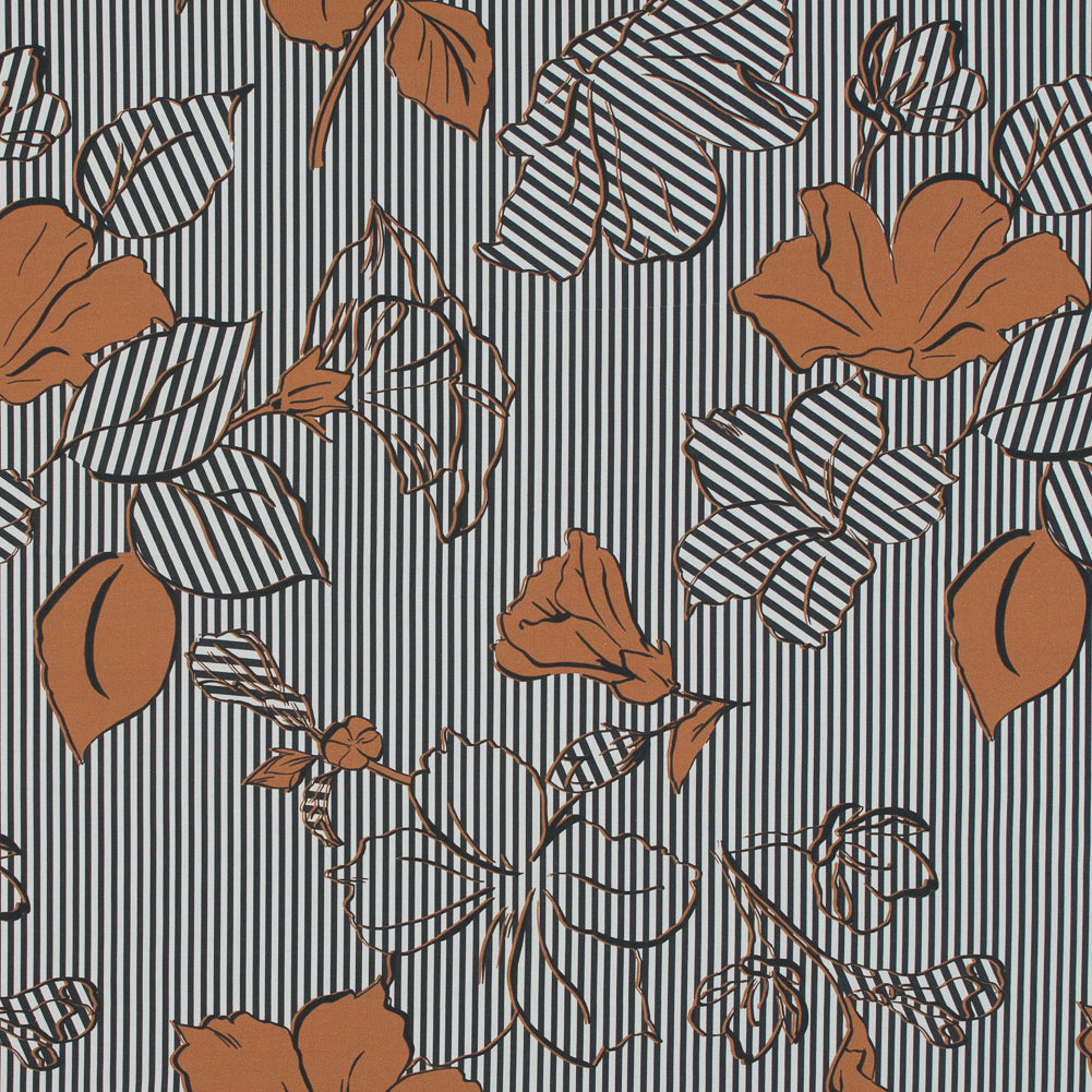 Cotton Poplin - Burnt Orange Striped Floral - Flores de Alegría Print - Mood Exclusive Avenable Collection - Joann Fabrics