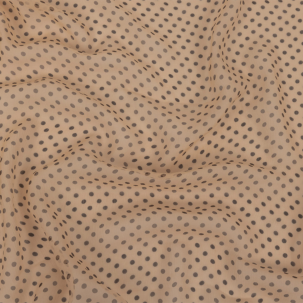 Famous Australian Designer Peach and Charcoal Polka Dotted Crinkled Silk Chiffon - Joann Fabrics