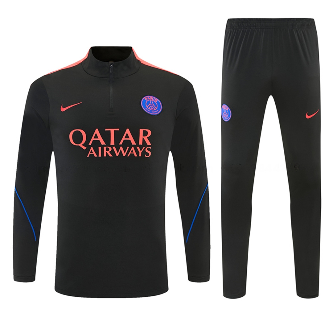 Paris Saint-Germain 26-27 Kids Long Sleeves Training Set - Black With Pink Top & Pants - UnitedFutballJersey