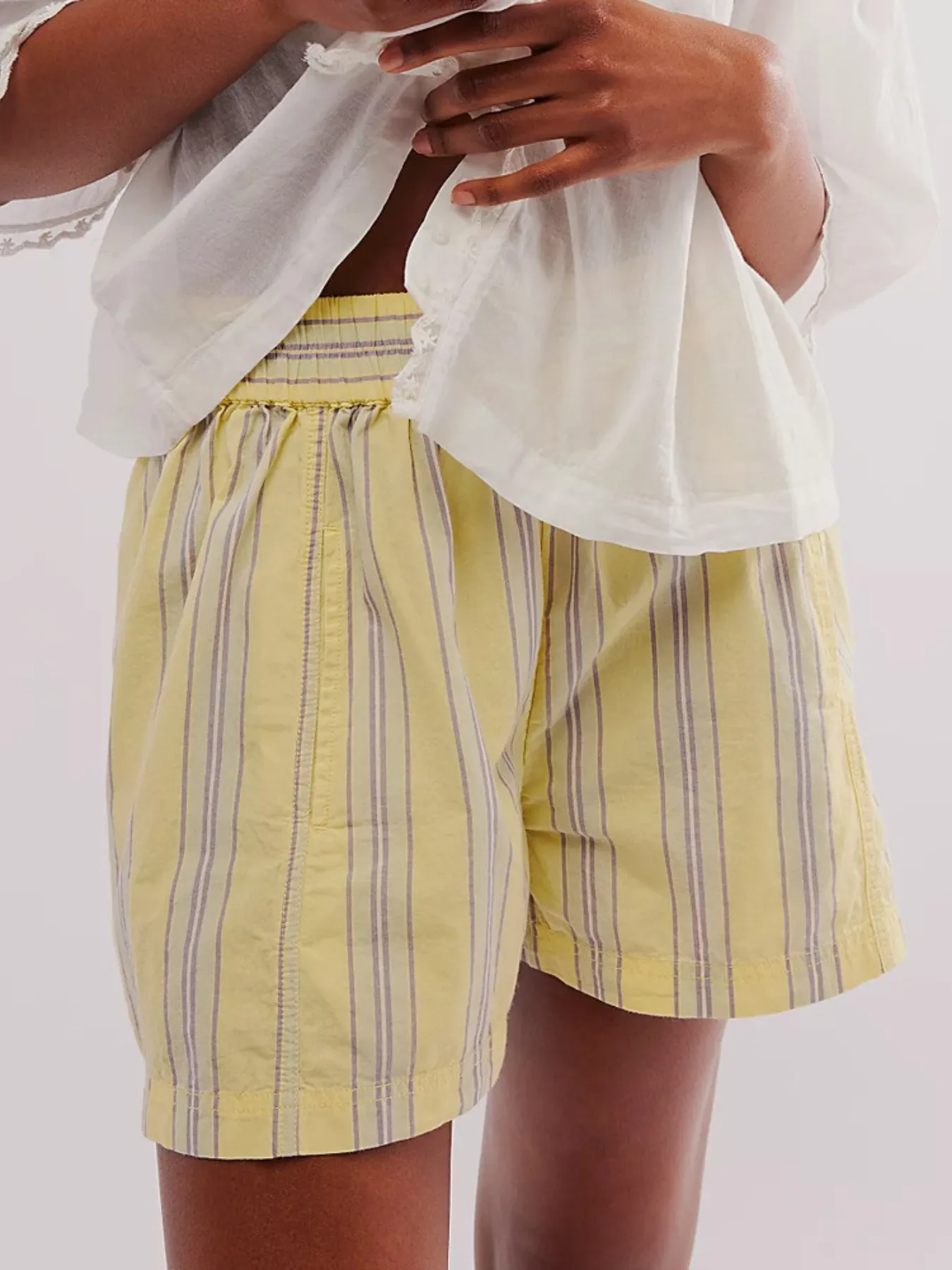 Striped High-Waist Linen Blend Summer Shorts