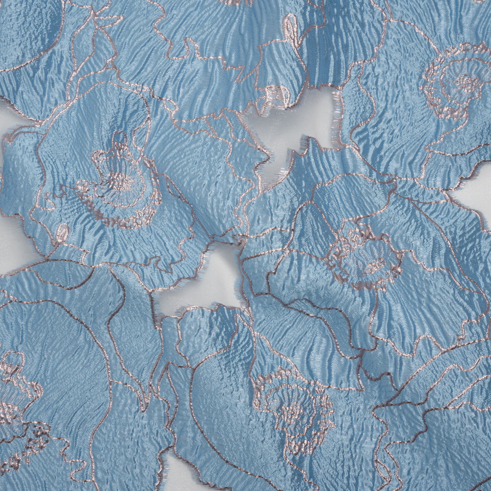 Metallic Burnout Brocade - Sky Blue and Baby Pink All-Over Outlined Flowers - Joann Fabrics